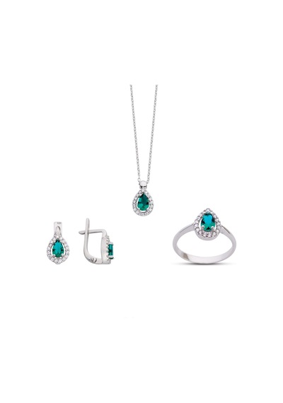 Kuyumcudukkani Zümrüt Renk Taşlı Mini Set-24070-w-grn 13 Beyaz