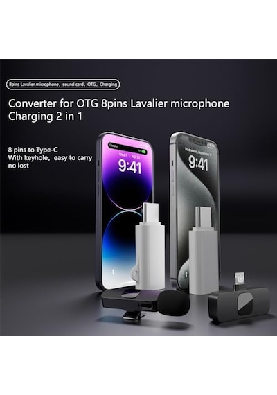 Type C To Lightning Yuva Çevirici Yaka Mikrofonu İle Uyumlu Beyaz Otg Adaptör Otgyz