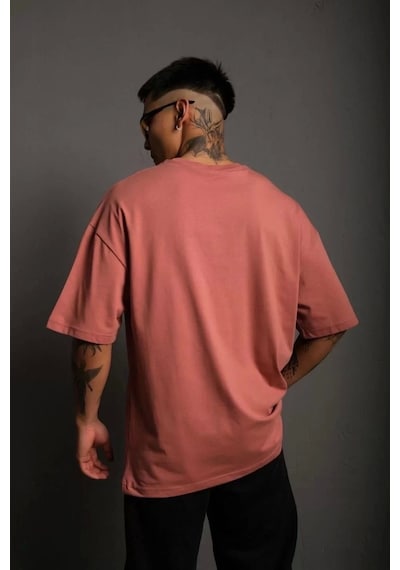 Erkek 24/1 Düz A Kalite Oversize T-shirt - Gül Kurusu Gül Kurusu