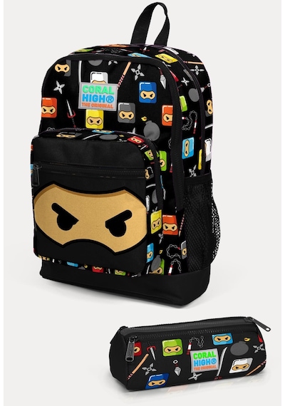 Coral High Kids Siyah Ninja Desenli 2'li Okul Çanta Seti Set0223473