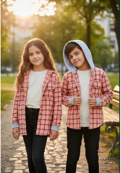 Gala Kolu Lastkli Kapüşonlu Çizgili Unisex Çocuk Gömlek Hardal