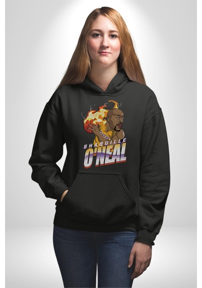 Basketbol Shaquille Oneal Star Ateş Topu Kadın Erkek Siyah Kapüşonlu Sweatshirt Hoodie Siyah