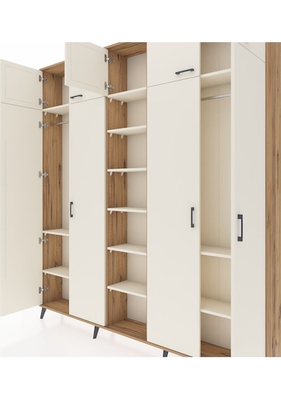 Arges Dolap 12 Raflı 9 Kapaklı 2 Askılı 220x30x243 Çam-aytaşı/aytaşı Aytası/aytası