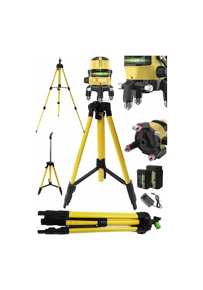 Yatay Ve Dikey Lazer Hizalama Bh2y 2 Adet 30m Li-on Pilli Yeşil Işık Seviye Ölçme +3 Kademe Ayaklı Tripod