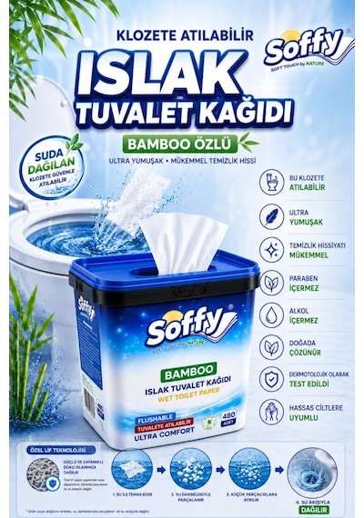 Soffy Islak Tuvalet Kağıdı Tuvalete Atılabilen Flushable Tuvalet Kağıt 480 Adet