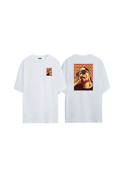 Thewert Unisex Snoop Dogg Duman Ön Arka Baskılı Beyaz Oversize T-shirt