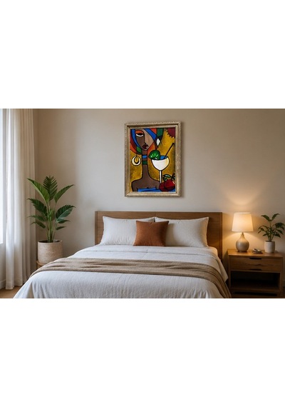 El Yapımı Akrilik Tablo Modern Soyut Kadın Figürlü Dekoratif Çerçeveli Duvar Tablosu 35x50 Cm