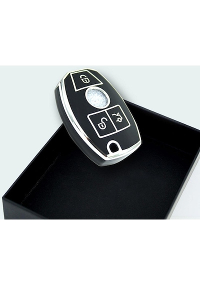 Mercedes Benz 2001-2016 Arası Uyumlu Be Tip Siyah-Gümüş Oto Anahtar Kumanda Kabı Kılıf Oto Anahtarlık