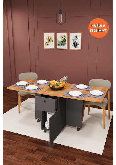 Lüks Katlanır Mutfak Yemek Masası %100 MDF Pratik Çekmeceli Çalışma Masası KM03 Lüks Katlanır Mutfak Yemek Masası %100 MDF Pratik Çekmeceli Çalışma Masası KM03