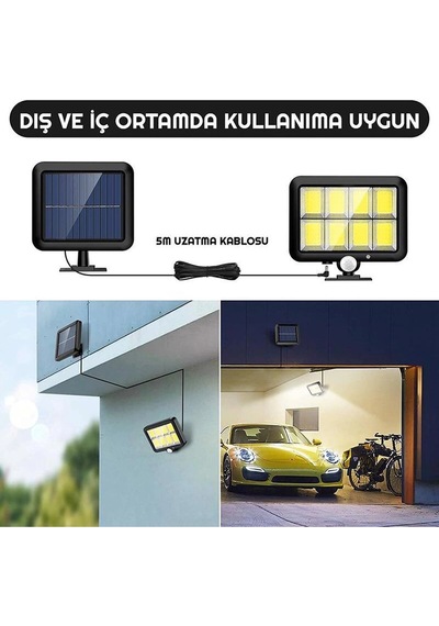 120 Led Solar Panel Güneş Enerjili 3 Mod Duvar Lambası Ayrı Panel Kablolu Bahçe Aydınlatma