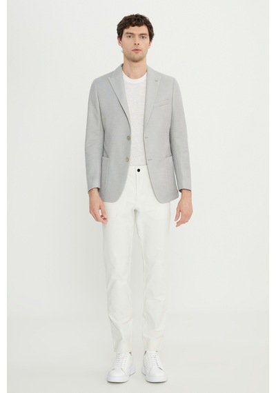 AC&Co / Altınyıldız Classics  Erkek Grı 360 Her Yöne Esneyen Pamuklu Slim Fit Kırlangıç Yaka Armürlü Blazer Ceket Gri