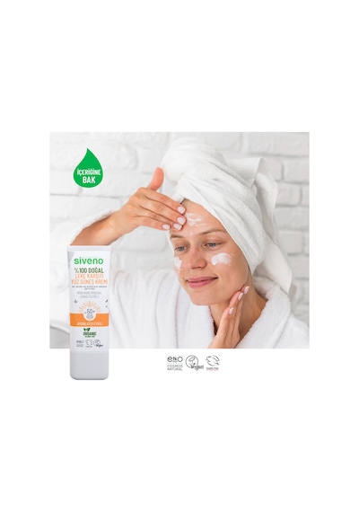 Siveno %100 Doğal Yüz Güneş Kremi Leke Karşıtı Aydınlatıcı Çinko Mineral Filtre UVA UVB SPF 50+ 30 ML