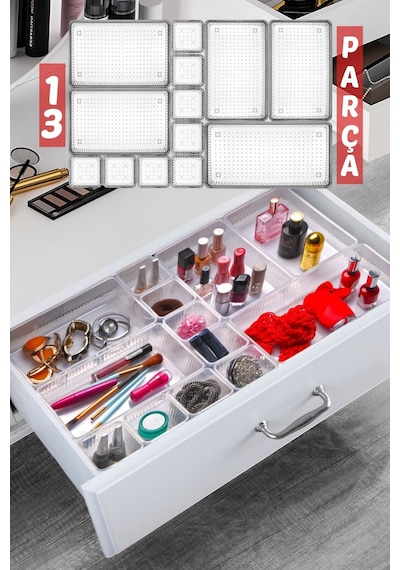 13 Parça Çekmece İçi Düzenleyici, Organizer Set Füme
