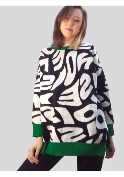 Boutique Venüs Kadın Kazak Desenli Oversize Çok Renkli Standart Beden Çok Renkli