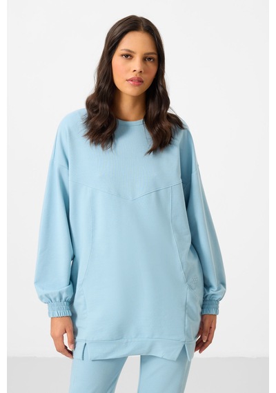 Açık Mavi O Yaka Basic Oversize Kadın Eşofman Tunik Takım - 95347 Açık Mavi