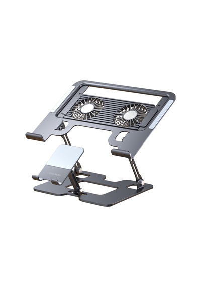 Hldcldk-001 Cooldock Çift Fanlı Metal Laptop Soğutucu Stand, 10 17 İnç, Katlanabilir, Telefon Tutuculu Siyah Siyah