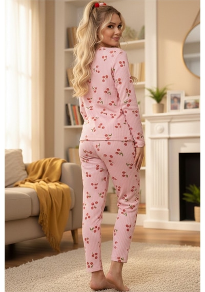 Siyah İnci Yumuşak Tuşe Kışlık Fitilli Pamuklu Örme Pijama Takım 7977 Somon Kiraz Siyah İnci Yumuşak Tuşe Kışlık Fitilli Pamuklu Örme Pijama Takım 7977 Somon Kiraz