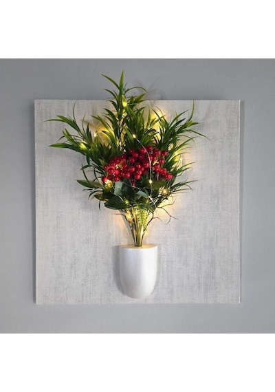 Led Işıklı, Yılbaşı Kokina, Kabartma Dokulu Çiçekli Tablo