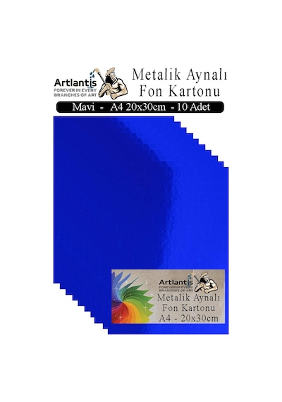Metalik Aynalı Fon Kartonu 10 Lu A4 20x30 Cm 1 Paket Okul Sınıf Dekoratif Pırıltılı Folyo Kağıt Dekoratif Anasınıfı Kreş Mavi