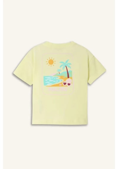 Defacto Relax Fıt Palmiye Penye Kısa Kollu Açık Yeşil Tişört Kız Bebek H8229a526smgn656 Yeşil-gn656