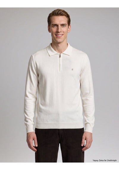 Pierre Cardin Ekru Slim Fit Fermuarlı Polo Yaka Basic Triko Kazak 50333917-vr019 Pierre Cardin Ekru Slim Fit Fermuarlı Polo Yaka Basic Triko Kazak 50333917-vr019