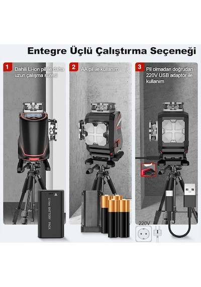 Kobb Kbl36gtp Profesyonel Li-ion Şarjlı 4x360⁰ Lcd Ekran Otomatik Hizalamalı Yeşil Çapraz Çizgi Lazer Distomat + Uzaktan Kumanda + Tripod + Taşıma Çan