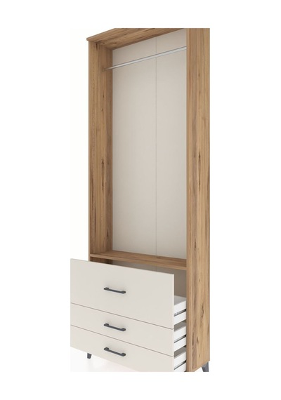 Arges Dolap Tek Raflı 3 Çekmeceli Tek Askılı 88x30x243 Çam-ay... Çam