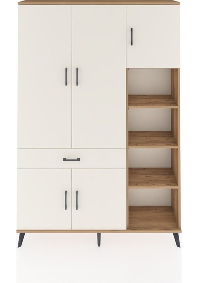 Arges Dolap 10 Raflı Tek Çekmeceli 5 Kapaklı 132x30x195 Çam-a... Çam