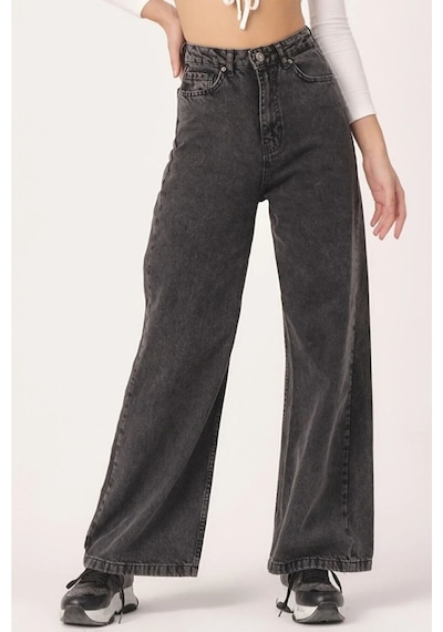 Woddi Çnr Kadın Yüksek Bel Füme Salaş Jeans Likralı Esnek Kot Pantolon Yeni Hsn-1
