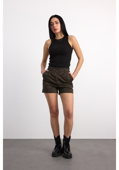 40405-05209 Kadın Gabardin Şort 40405-05209 Kahve