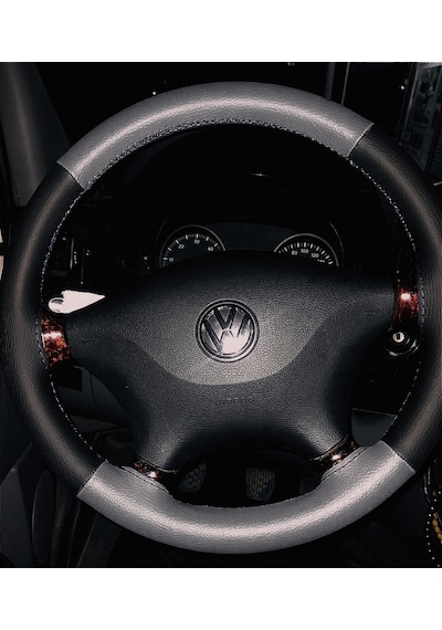 Dikişli Direksiyon Kılıfı Siyah Deri Koyu Gri Deri Siyah Dikişli Volkswagen Crafter İçin Siyah