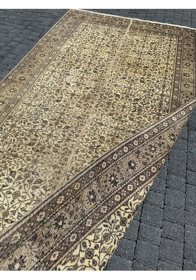 El Dokuma Bünyan Halısı 140x280 Kahve Krem Eskitme İnce Halı Bej - Krem