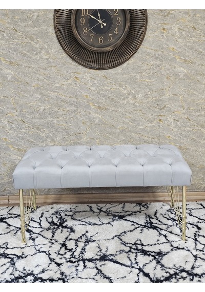 Zafir Gold Tel Ayaklı 90 Cm Puf Bench - Puf - Bench - Kasalı Oturak - Oturak - Yatak Ucu Puf Gri