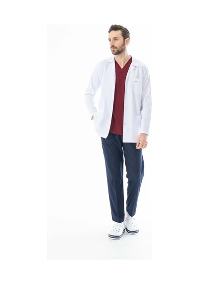 Spor Yaka Ceket Boy Erkek Doktor Önlüğü Alpaka Kumaş Beyaz Beo101 Beyaz