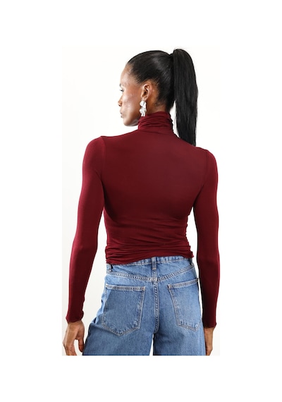 5in1Canpolat Bordo Boğazlı Transparan Bluz 25226 Bordo
