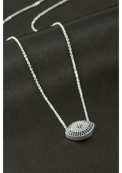 Oval Zirkon Taşlı Kolye Çok Renkli