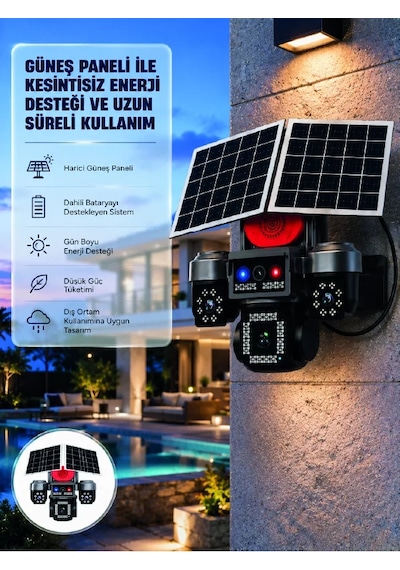 Takip Özellikli 4 Kameralı Güneş Panelli Güvenlik Kamera Sistemi 55170092