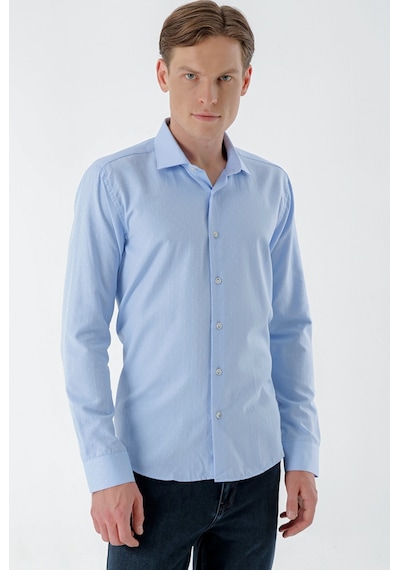 Morven Erkek A. Mavi Parma Armür Şamre Desenli Slim Fit Gömlek Açık Mavi
