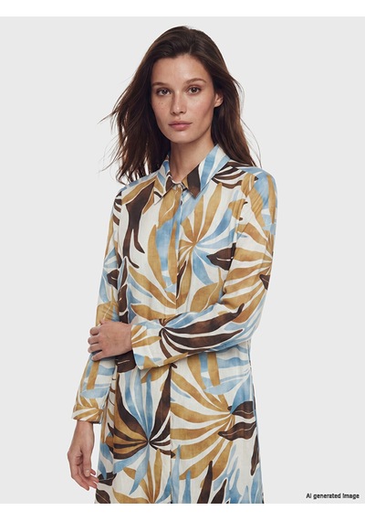 Lcw Modest Kahverengi Desenli Poplin Kadın Gömlek Tunik