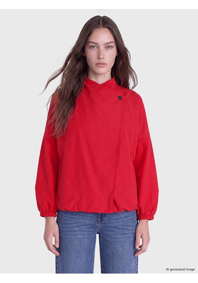 Lcw Modest Kırmızı Hakim Yaka Oversize Kadın Yağmurluk