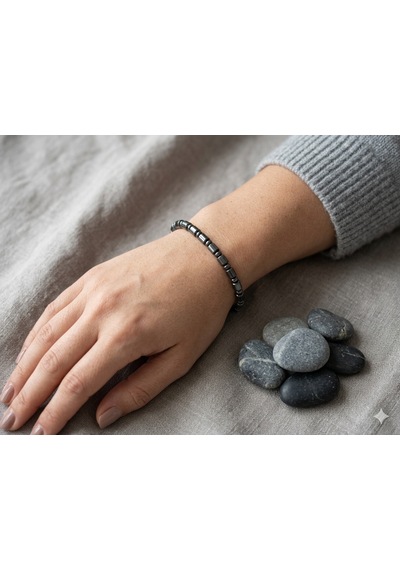 Boru Kesim Hematit Bileklik Unisex Açık Gri