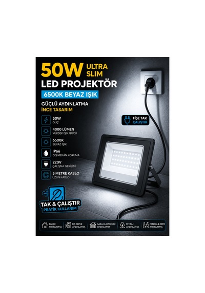 Noas Yl70-1050 50w Ultra Slim Led Projektör 6500k Beyaz Işık Ip66 5 Metre Kablolu Fişli Tak Çalıştır Dış Mekan Aydınlatma Siyah - 920696601 Siyah Noas Yl70-1050 50w Ultra Slim Led Projektör 6500k Beyaz Işık Ip66 5 Metre Kablolu Fişli Tak Çalıştır Dış Mekan Aydınlatma Siyah - 920696601 Siyah