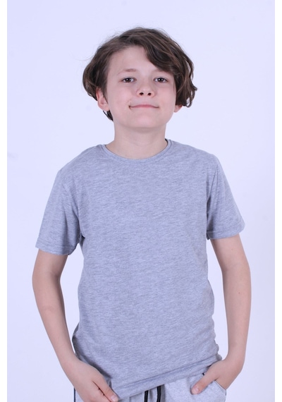 Ss Sinser Basic Bisiklet Yaka %100 Pamuk Düz Unisexs Çocuk T-shirt Gri
