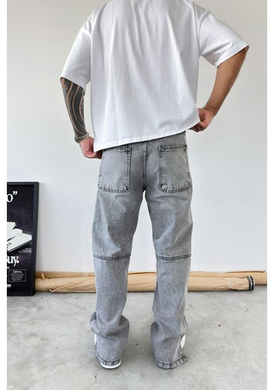 Gri Tasarım Paça Fermuar Detay Baggy Pantolon