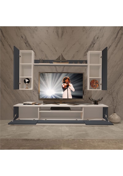 Decoraktiv Trio 5d Mdf Tv Ünitesi Tv Sehpası Beyaz - Antrasit