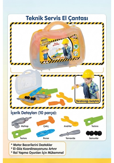 Oyuncak Çantalı Tamir Seti - Teknik Servis El Çantası Eğitici Oyuncak 3+ Yaş