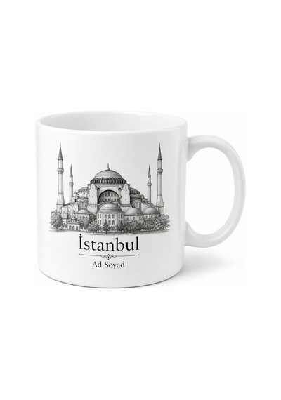 Ayasofya Camii Silüeti İstanbul Hatırası Tarihi Miras Baskılı Porselen Kupa Bardak Hediye Beyaz / Çok Renkli