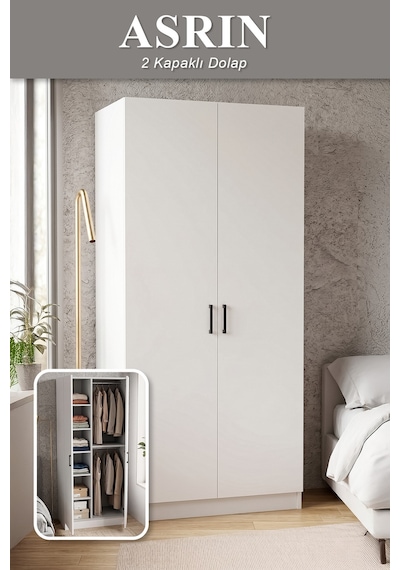 Asrın Gardrop Askılı Elbise Dolabı Raflı Elbise Dolabı Beyaz