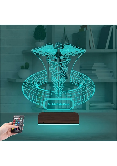 Luvivia Doktor Hediye Tıp Logo Kişiye Özel 3d Lamba - Masa Gece Lambası Şeffaf
