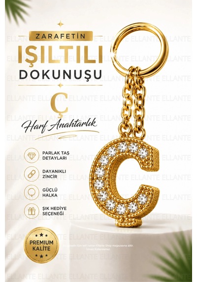 Kişiye Özel Harf Anahtarlık Altın Renk Zirkon Taşlı Şık Çanta Süsü Anahtar Aksesuarı Hediyelik Harf 71900799